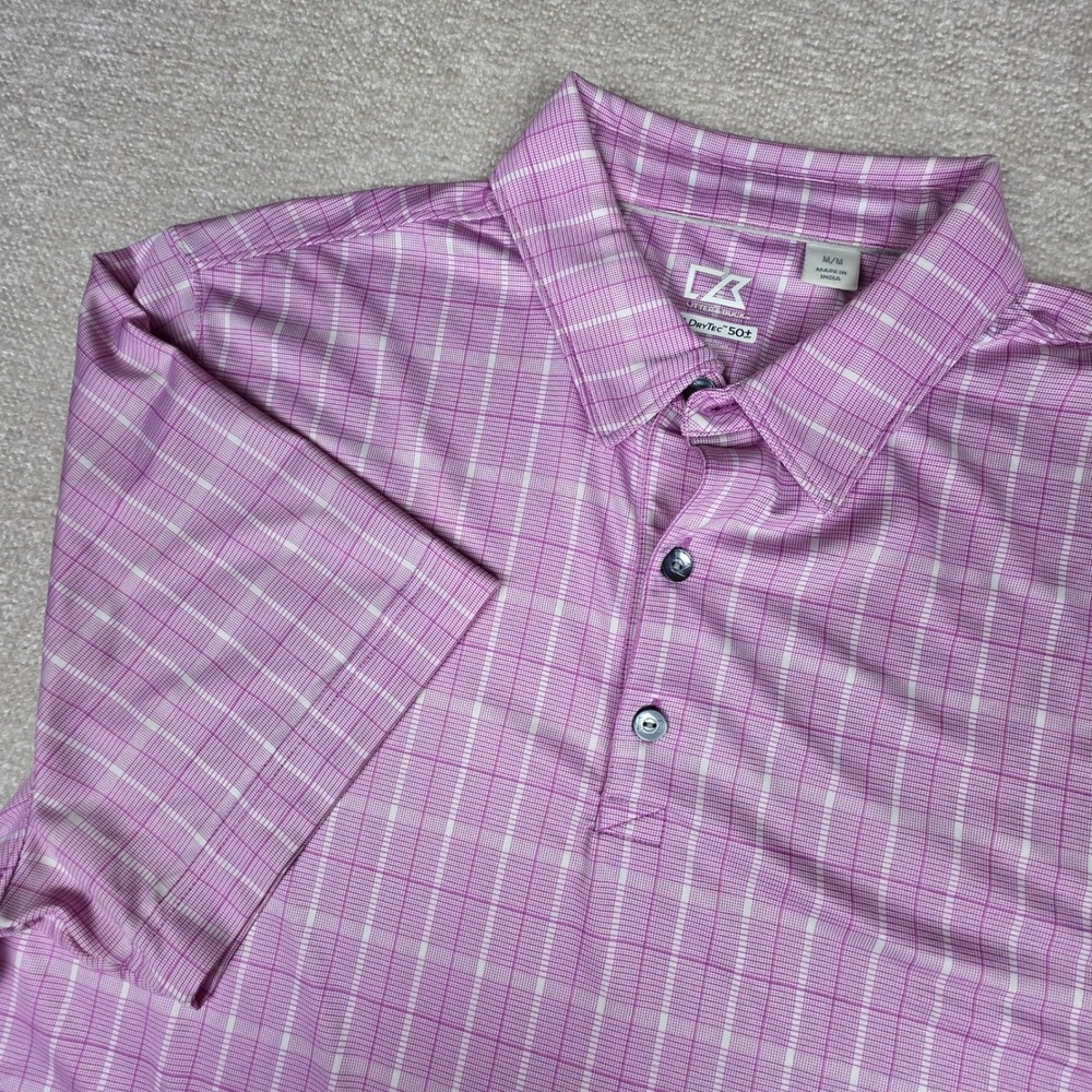 Cutter & Buck Mens Purple Plaid TPC Prestancia Golf Polo Shirt DryTec UPF 50+ M